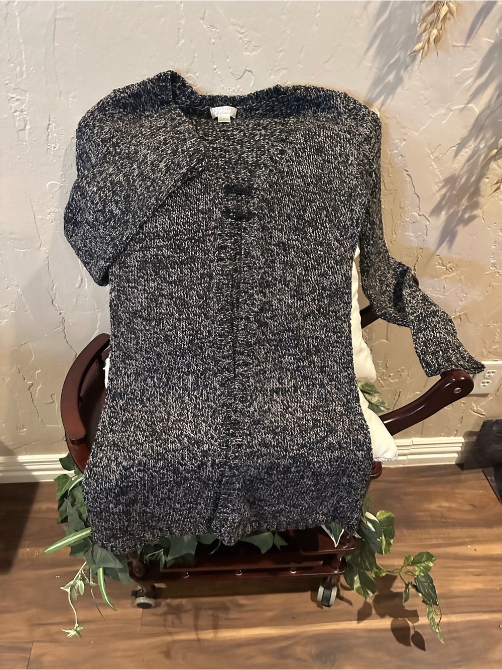 Christopher & Banks Black and White Marled Knit Long Sleeve Dress Sweater